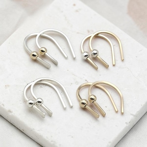 Tiny Handmade Sterling Silver Hugger Earrings: Gold Bead Threaders