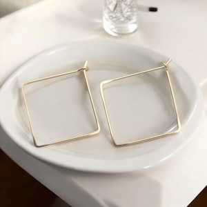 Handmade 14k Gold Filled Square Hoop Earrings: Minimalist Geometric Hoops