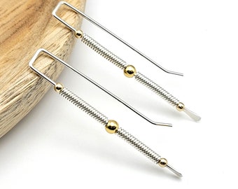 Modern Mixed Metal Threader Earrings with Sterling Silver and Gold - Handmade Minimalist Earrings