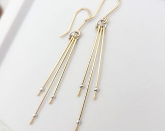 Handmade Long Dangle Earrings: 14k Gold Filled & Sterling Silver