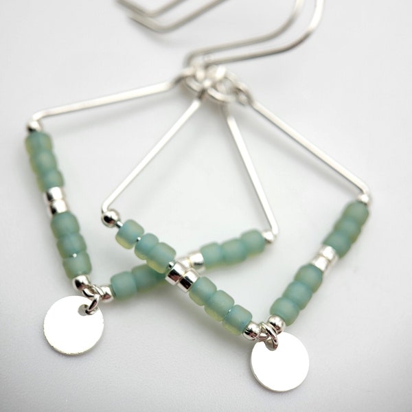 Handmade Square Sterling Silver Hoop Earrings, Seaglass Earrings, Square Hoop Earrings