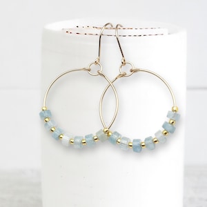Gold Aquamarine Hoop Earrings: March Birthstone Jewelry
