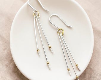 Handmade Sterling Silver Dangle Earrings: Gold Bead Minimalist Jewelry