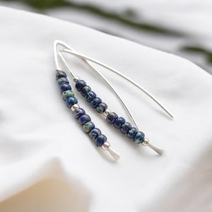 Sterling Silver Threader Earrings: Denim Blue Miyuki Beads