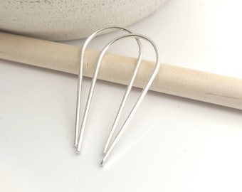 Minimalist Sterling Silver Open Hoop Threader Earrings - Silver Arc Earrings - Handmade Threader Earrings