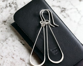 Handmade Sterling Silver Teardrop Hoop Earrings, Minimalist & Boho Style - Gift for Her