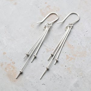 Handmade Sterling Silver Dangle Earrings: Long Minimalist Stick Design