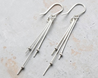 Handmade Sterling Silver Dangle Earrings: Long Minimalist Stick Design