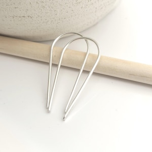 Minimalist Sterling Silver Open Hoop Threader Earrings - Silver Arc Earrings - Handmade Threader Earrings