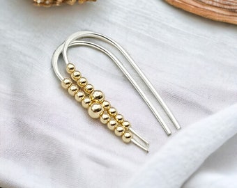 Handmade Silver and Gold Threader Earrings - Gold Beaded Earrings - Minimalist earrings
