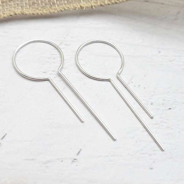 Silver Keyhole Hoop Earrings, Long hoop earrings, Open Hoop Threader Earrings, Minimalist Wire earrings