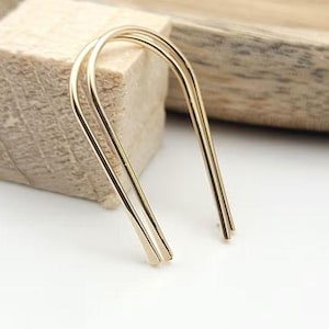 Minimalist Gold Open Hoop Threader Earrings, Gold Huggers, Arc Earrings, Handmade Threader Earrings