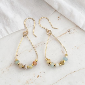 Handmade Gold Filled Amazonite Hoop Earrings: Teardrop Dangle