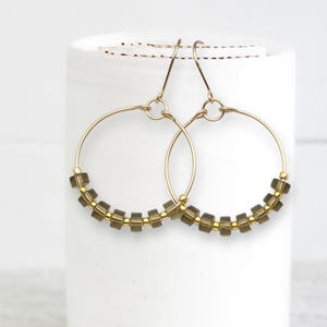 Handmade Gold Filled Hoop Earrings: Smokey Quartz Boho Jewelry