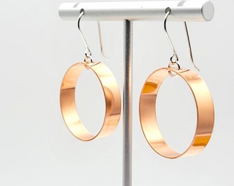 Shiny Copper Hoop Statement Earrings, Rose Gold Hoops, Handmade copper earrings