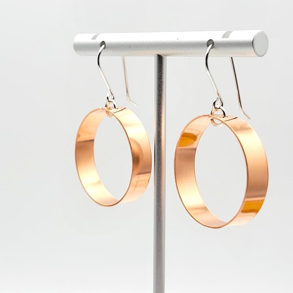 Shiny Copper Hoop Statement Earrings, Rose Gold Hoops, Handmade copper earrings