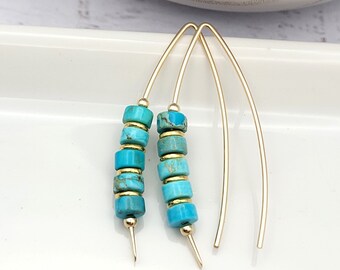 Handmade Gold & Turquoise Threader Earrings, Boho Gold Earrings, Turquoise Threaders, Gift for her, earrings