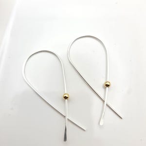 Handmade Silver Wishbone Threader Earrings - Mixed Metal Threaders, Modern Threader Earrings, handmade statement earrings, Ribbon Earrings