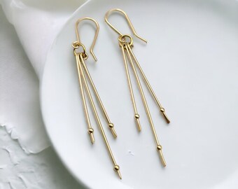Handmade 14k Gold Filled Long Dangle Earrings: Statement Jewelry
