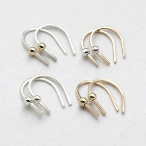 Tiny Handmade Sterling Silver Hugger Earrings: Gold Bead Threaders