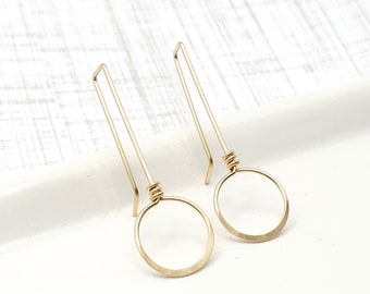 Gold Threader Hoop Earrings, minimalist gold earrings, handmade gold hoop threaders, minimalist gold hoops