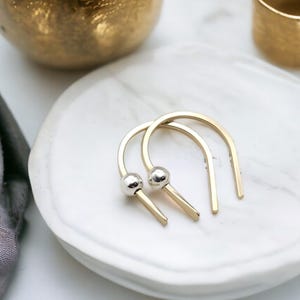 Tiny Gold Hugger Earrings, Small Minimalist Threaders, Small Open Hoops, Gold Huggie Earrings, Handmade Earrings