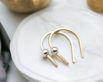 Tiny Gold Huggie Earrings: Sterling Silver Bead, Handmade
