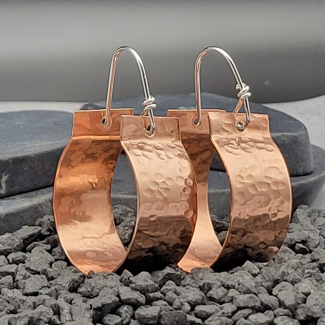 Hammered Copper Hoop Earrings Large Copper Hoops Rose Gold Etsy