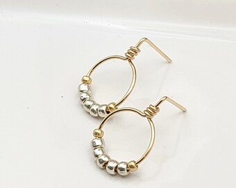 Handmade Gold & Silver Beaded Studs, Gold Hoops, Gold Studs, Mixed Metal Earrings, Gift for Her, Minimalist Earrings