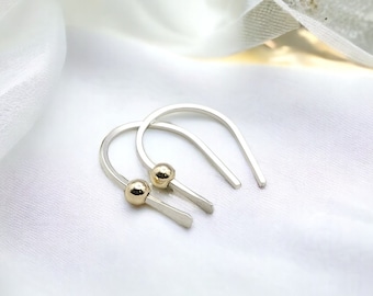 Handmade Huggers, Tiny Silver Hugger Earrings, Small Minimalist Threaders, Small Open Hoops, pull through earrings