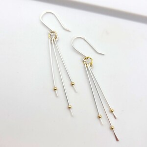 Handmade Long Earrings, Long Dangle Earrings, Sterling Silver and Gold Minimalist Earrings