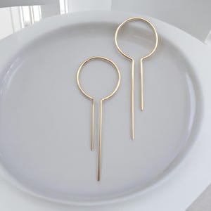 Gold Keyhole Hoop Earrings, Long hoop earrings, Open Hoop Threader Earrings, Minimalist Wire earrings