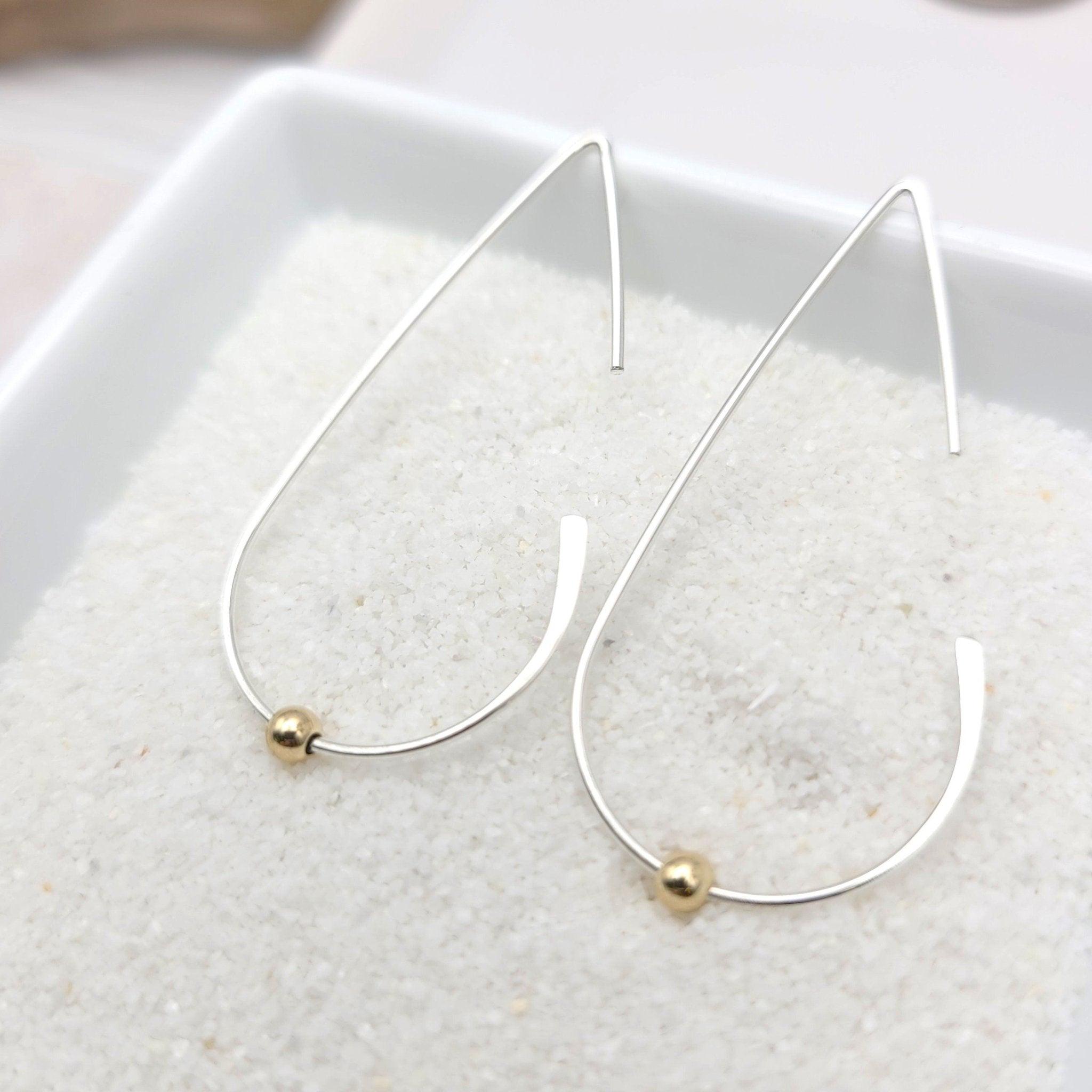 Handmade Silver Threader Earrings, Modern Silver Open Hoop Threaders, Silver Earrings