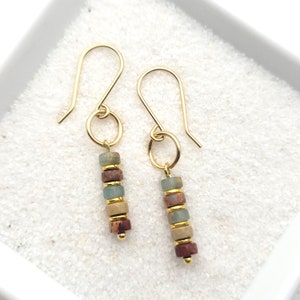 Jasper and Gold Dangle Earrings, Earth Tone Beaded Earrings