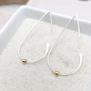 Handmade Silver Threader Earrings, Modern Silver Open Hoop Threaders, Silver Earrings