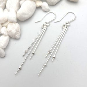 Handmade Sterling Silver Dangle Earrings: Long Minimalist Stick Design