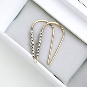 Handmade Gold & Silver Threader Earrings - Silver Beaded Earrings - Dainty Threader Earrings - Handmade Earrings - Mixed Metal Earrings