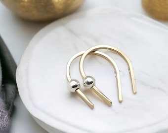 Tiny Gold Hugger Earrings, Small Minimalist Threaders, Small Open Hoops, Gold Huggie Earrings, Handmade Earrings