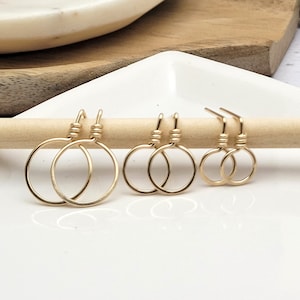 Handmade 14K Gold Filled Hoop Stud Earrings: Hammered Circle Studs