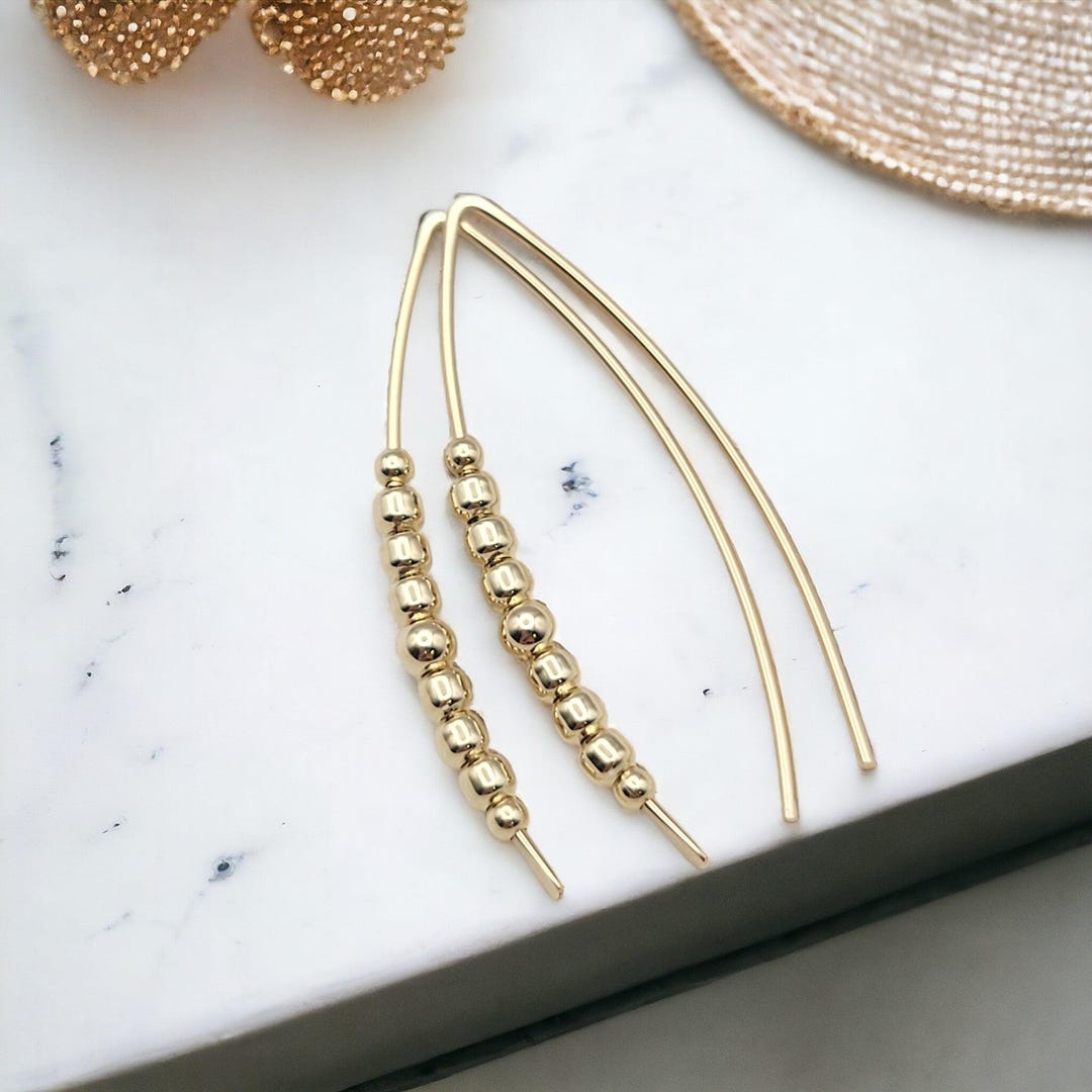 Handmade 14k Gold Filled Beaded Threader Earrings: Minimalist Chic - Etsy