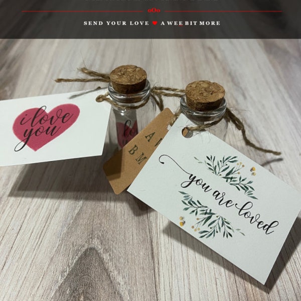 Message in a Bottle, Say I Love You to Mom, Dad, Grad, You Are Loved Note, Baby Gift, Note to Traveler, Send Your Love Instead of a Card