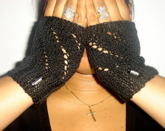 Fingerless Mittens with Bead/Button Accent