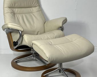 Ekornes Stressless Medium Signature Base SUNRISE Swivel Leather Recliner Ottoman