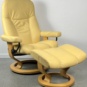 Ekornes Stressless Yellow Leather Medium CONSUL Swivel Recliner