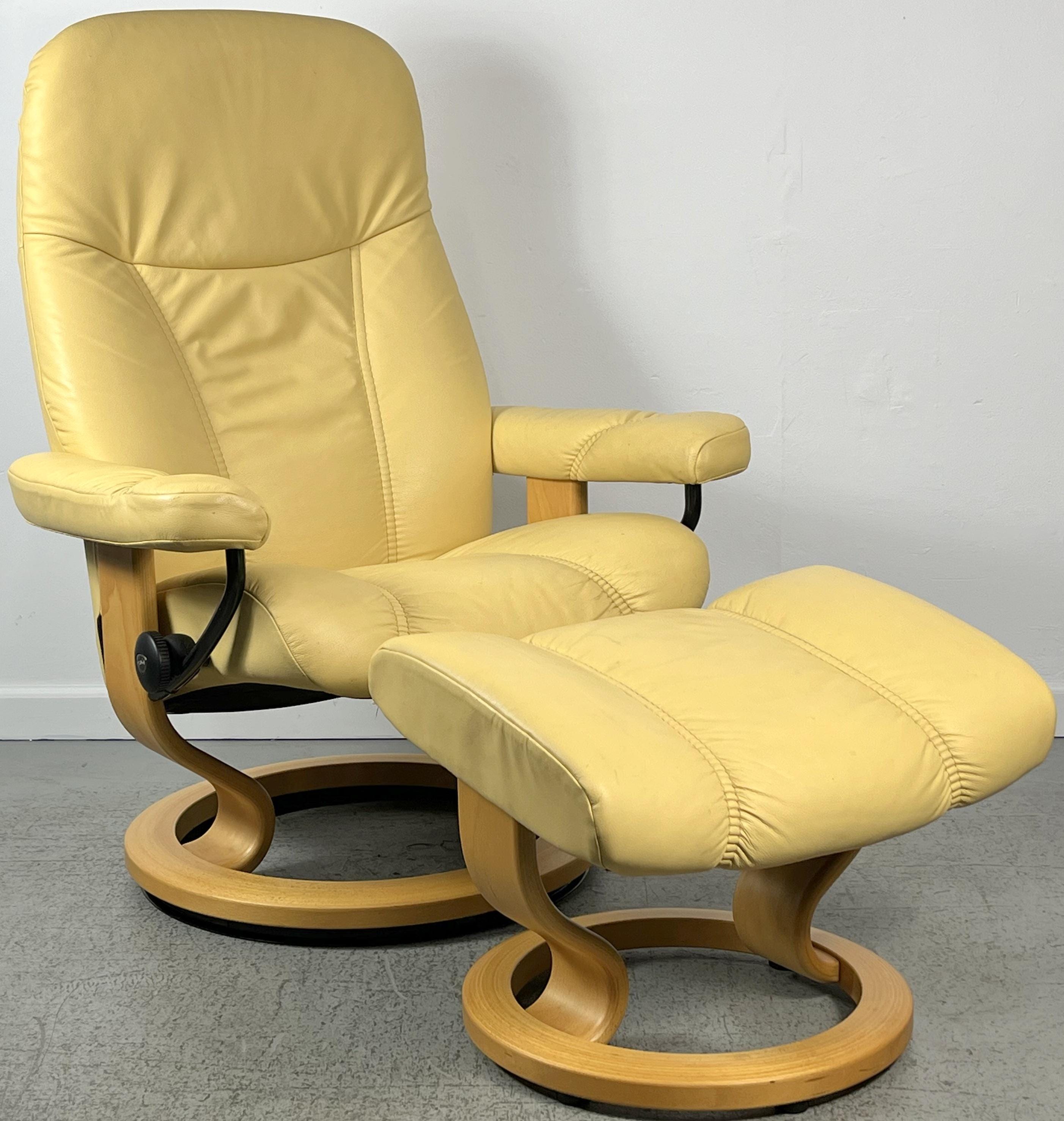 Ekornes Stressless Yellow Leather Medium CONSUL Swivel Recliner