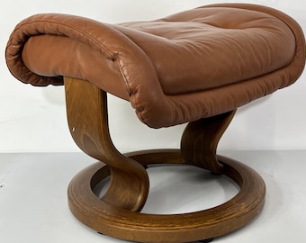 Ekornes Stressless Ottoman / Footrest "Brandy" Brown Leather on Teak Base