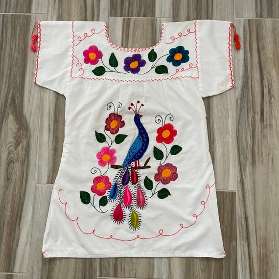 Mexican Style Peacock Embroidered Vintage Dress