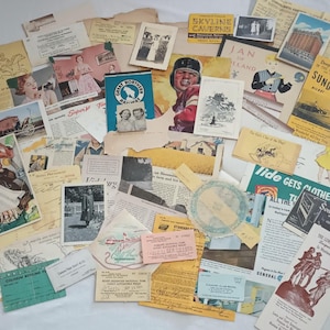 Lot vintage de papier éphémère du milieu du siècle, 45 pièces, journal indésirable, scrapbooking, papiers vieillis, brochures, photos, publicités