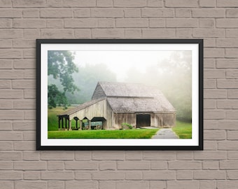 Norris Threshing Barn in Morning Fog