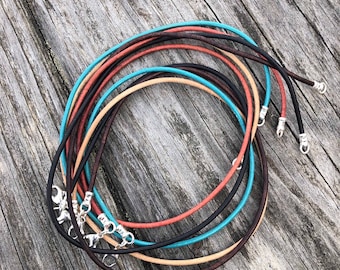 Collar de cordón de cuero y plata de ley de primera calidad, longitudes personalizadas de 20" disponibles
